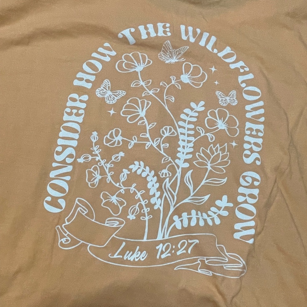 Tan Graphic Tee with Floral Design